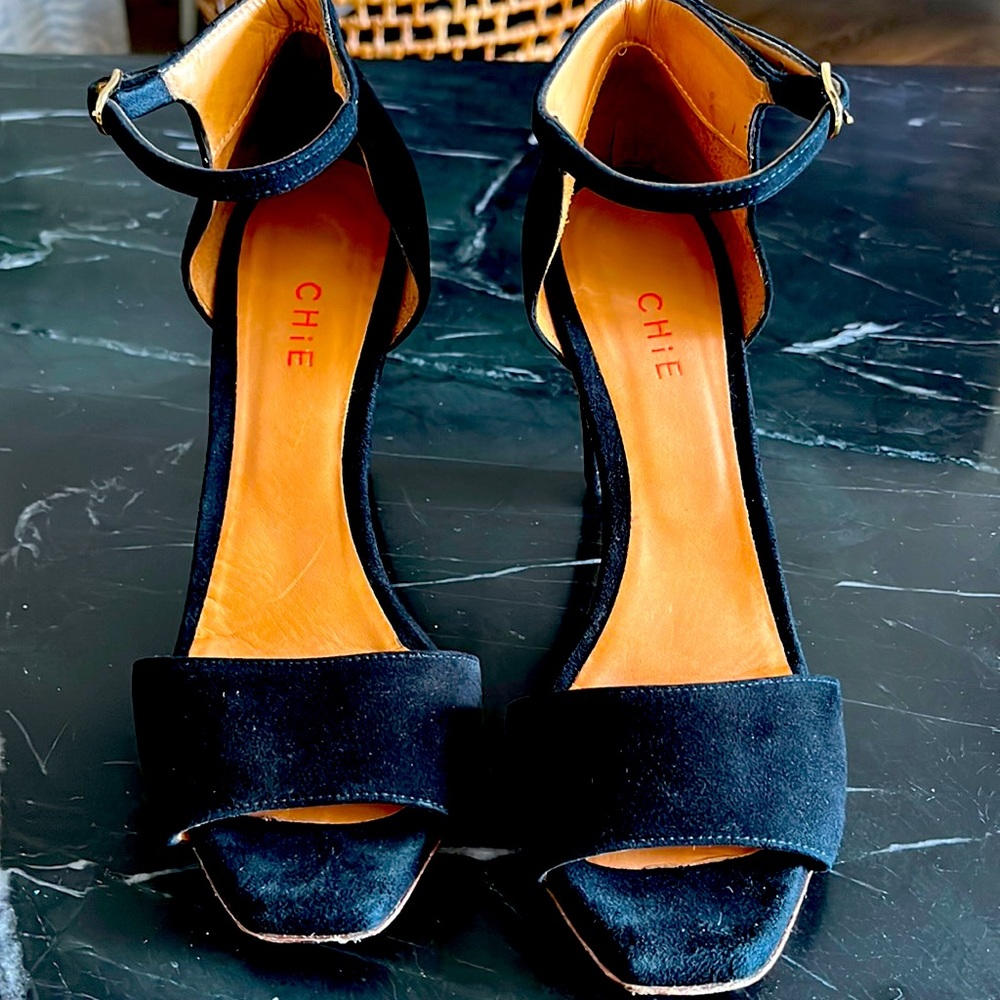 Chie Mihara black suede heels